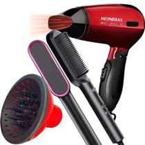 Mini Secador De Cabelo Mondial 1200w Ion Dobrável Viagem Vermelho Sm13 Difusor Cachos Escova 2 Em 1 Marca Prosper Hq Bivolt