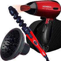 Mini Secador De Cabelo Mondial 1200w Ion Dobrável Viagem Vermelho Sm13 Difusor Cachos Modelador Cacheador Nova Bivolt Com Maleta