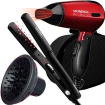 Mini Secador De Cabelo Mondial 1200w Ion Dobrável Viagem Vermelho Sm13 Difusor Cachos Prancha Cerâmica Ions 430f p15 Bivolt Com Maleta