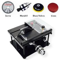 Mini Serra Bancada Bivolt Hobby Multifun Turbo, Mandril, Disco de Lixa, Transferidor p/ corte angular, Ajuste Velocidade Mini Serra Bancada Bivolt Hobby Multifun Turbo, Mandril, Disco de Lixa, Transferidor p/ corte angular, Ajuste Velocidade