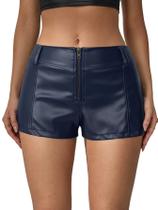 Mini shorts femininos Y2k Floerns com zíper, cintura baixa, azul escuro Mini shorts femininos Y2k Floerns com zíper, cintura baixa, azul escuro