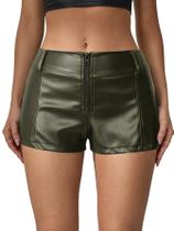Mini shorts femininos Y2k Floerns com zíper de cintura baixa em couro PU