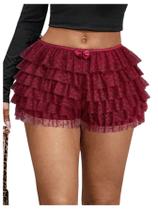 Mini shorts SOLY HUX femininos plus size Y2k, renda, babados, bordô Mini shorts SOLY HUX femininos plus size Y2k, renda, babados, bordô
