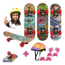 Mini Skate Infantil Menina Criança com Capacete Rosa Kit Proteção Completo - ARTE DE RUA