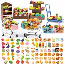 Mini supermercado de brinquedo QSKJJI com mais de 100 peças e carrinhos de metal