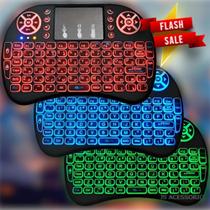 Mini Teclado C/3 Cores de Led Minimalista e rápido Com touch Para TV box/PC/PS3/XBOX - Preto