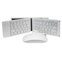 Mini Teclado e Mouse Dobrável Portátil Bluetooth Branco Para Notebook e Tablet