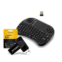 Mini Teclado Wireless Bluetooth Touchpad Sem Fio Iluminado recarregável Teclado Preto universal + Pendrive 16 GB