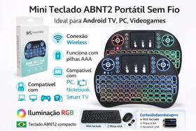 Mini Teclado Wireless Recarregável Com Luz Para Pc Xbox Ps3 Smart Tv Maxmidia