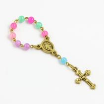 Mini Terço 5mm Colorido Dourado Fé e Devoção Terço de Dedo