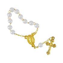 Mini Terço Dourado Com Bolinha Pérola 30 Unidades