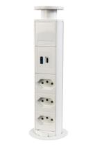 Mini Torre De Tomada Embutir 3 Elétricas 10A + USB-C Branca