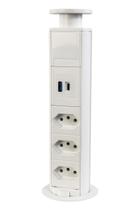 Mini Torre De Tomada Embutir 3 Elétricas 20A + USB-C Branca