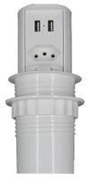 Mini Torre Tomada 1NBR 2USB 20A Cozinha Branco Branca Totem Multiplug Extensão Antichoque Choque Retrátil Embutir Sobrepor em Mesa Bancada ou Móvel - QTMOV