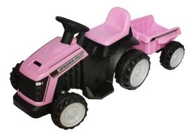 Mini Trator Elétrico Rosa com Reboque Carrinho 3 Eixos Bivolt