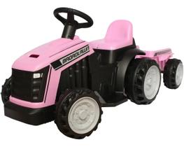 Mini Trator Infantil Elétrico Bivolt com Carreta Rosa 6V
