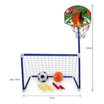 Mini Trave Futebol Infantil + Cesta De Basquete 2 Bolas Rede - DM Toys