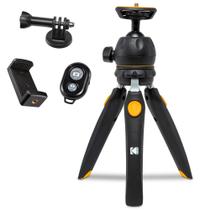Mini tripé ajustável KODAK PhotoGear com controle remoto, cabeça esférica de 360, tripé de mesa compacto de 9”, bastão de selfie de 11”, pernas de 5 posições, pés de borracha, adaptadores para smartphone e câmera de ação, guia eletrônico incluído