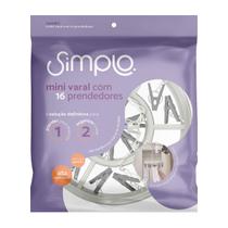 Mini varal com 16 prendedores de plastico - simplo lilas