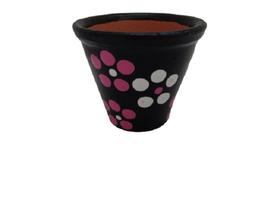 Mini Vaso Barro Cerâmica Preto Pintado A Mão