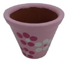 Mini Vaso Barro Cerâmica Rosa Pintado A Mão