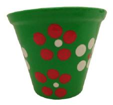 Mini Vaso Barro Cerâmica Verde Pintado A Mão Decoração