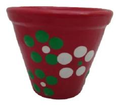 Mini Vaso Barro Cerâmica Vermelho Pintado A Mão Decoração