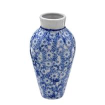 Mini vaso decorativo azul e branco bojudo mod8
