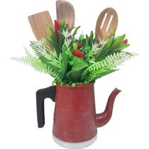 Mini Vaso Regador Alumínio Com Arranja Artificial Vermelho