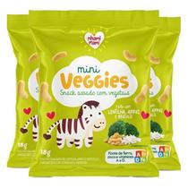 Mini Veggies Snack Assado Vegetais Lentilha, Arroz e Brócolis Zero Glúten, Nhami Mami contendo 3 pacotes de 18g cada