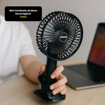 Mini Ventilador de Mesa Recarregável Preta