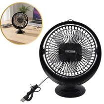 Mini Ventilador de Mesa Redondo Portátil com USB Preto Duas Velocidades