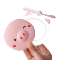 Mini Ventilador Porquinho Usb Rosa Com Led Para Maquiagem - Comercial Estefanes