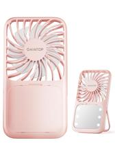 Mini ventilador portátil Gaiatop de 3 velocidades com espelho de maquiagem e LED rosa