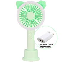 Mini Ventilador Portátil LED USB Recarregável + Adaptador Verde CBRN19625