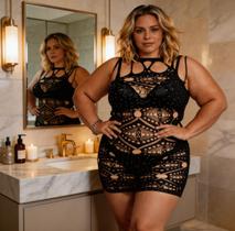 Mini Vestido Arrastão Lingerie Plus Size Renda Feminino Sexy Mini Vestido Arrastão Lingerie Plus Size Renda Feminino Sexy