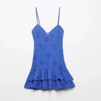 Mini Vestido Azul Sem Costas - Modelo Vintage com Zíper Lateral para o Verão Mini Vestido Azul Sem Costas - Modelo Vintage com Zíper Lateral para o Verão