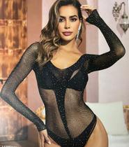Mini vestido body lingerie sexy arrastão com strass sensual Mini vestido body lingerie sexy arrastão com strass sensual