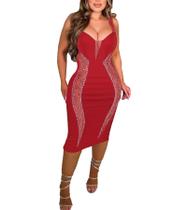Mini vestido Jigfar Sexy Elegant Strass sem mangas vermelho Mini vestido Jigfar Sexy Elegant Strass sem mangas vermelho
