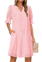 Mini vestido MEROKEETY 2025 de verão de manga curta com decote em V rosa