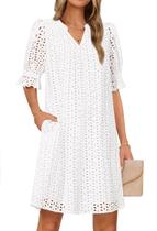 Mini vestido MEROKEETY 2025 de verão, manga curta, decote em V, renda, branco