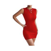 Mini vestido sem mangas de gola redonda feminino, Bodycon simples, sexy