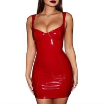Mini vestido Srieox Faux Leather Latex Bodycon para mulheres