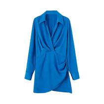 Mini Vestido Vintage de Cetim - Decote V, Manga Comprida