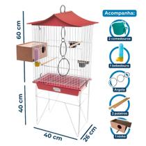 Mini Viveiro Agapornis Chinesinho VivoPet - 3 Cores, Ninho e Acessórios - Com Suporte