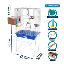 Mini Viveiro Agapornis VivoPet - 3 Cores, Ninho e Acessórios - Com Suporte