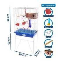 Mini Viveiro Periquito VivoPet Luxo - 3 Cores, Ninho e Acessórios - Com Suporte