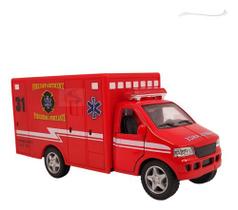 Miniatura Ambulância Abre Porta Ferro Fricção Coleção 13cm F Miniatura Ambulância Abre Porta Ferro Fricção Coleção 13cm F