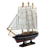 Miniatura Barco Navio de Madeira Veleiro Decorativo 22cm