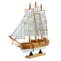 Miniatura Barco Navio de Madeira Veleiro Decorativo 22cm